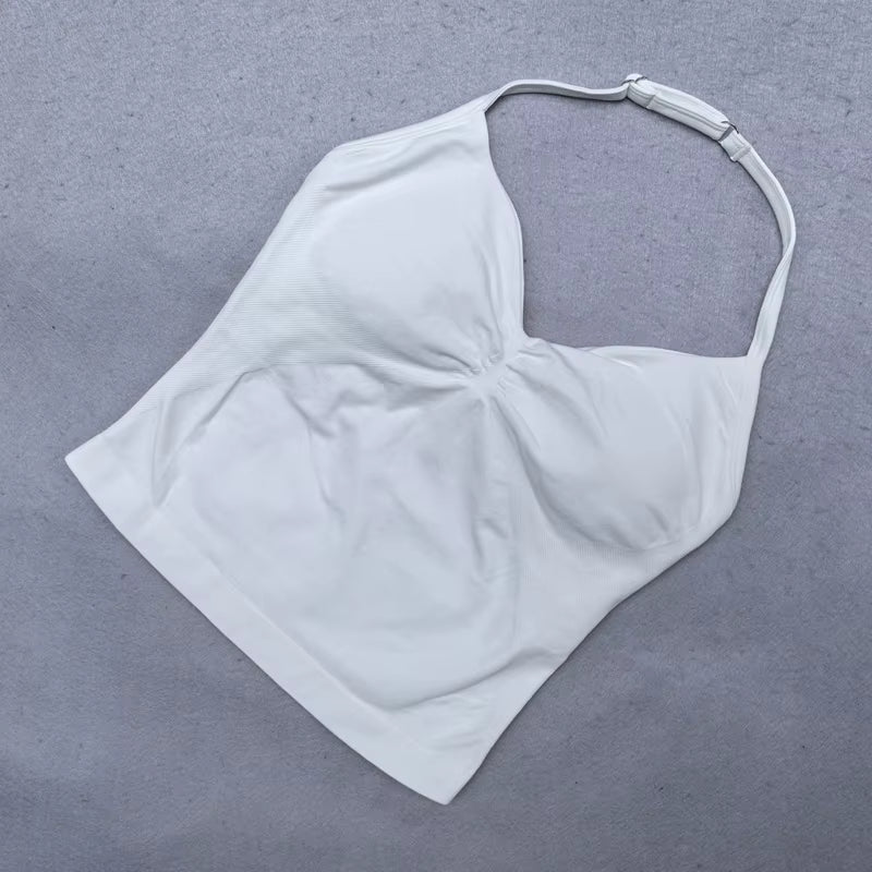 Adjustable Strappy Gym Top Backless Gym Clothes Women Scrunch Bra Removable Cups Yoga Tank Workout Outfits Tops Sports Vest