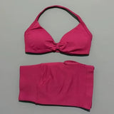 Gym Set 2 Piece Women Strappy Yoga Bra Top Workout Scrunch Shorts Sports Suit Fitness Clothes Seamless Yoga Set