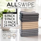 Allswipe Multi-Purpose Microfiber Towels, Car Interior, Home and Garage, Scratch-Free, Lint-Free Short-Pile Microfiber, Multi-Color, 14 in X 12 in - 9 Pack