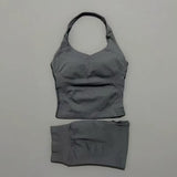 2 Pieces Shorts Yoga Set Women Backless Halter Tops High Waist Seamless Shorts Gym Suit Fitness Sportswear Workout Sets