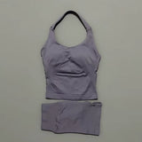 2 Pieces Shorts Yoga Set Women Backless Halter Tops High Waist Seamless Shorts Gym Suit Fitness Sportswear Workout Sets