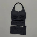 2 Pieces Shorts Yoga Set Women Backless Halter Tops High Waist Seamless Shorts Gym Suit Fitness Sportswear Workout Sets