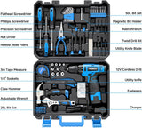 Tool Set, 148-Piece Home Drill Set with 12V Blue Cordless Drill, Hand Tool Kits, and Box, Suitable for Men, Women, and DIY Enthusiasts for Home Improvement.