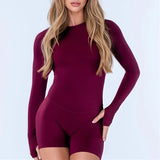 Long Sleeve One Piece Jumpsuit Women Backless Slim Fit Elastic Tummy Control Yoga Gym Sports Workout Bodysuit