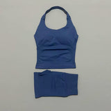2 Pieces Shorts Yoga Set Women Backless Halter Tops High Waist Seamless Shorts Gym Suit Fitness Sportswear Workout Sets
