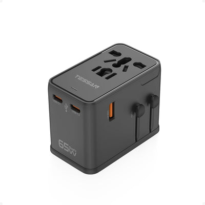 Universal Travel Adapter, 65W International Power Adapter with 4 USB Charging Ports (2 USB C), Worldwide Plug Adaptor for US to Europe UK Italy Spain France Ireland Australia (Type C G a I)