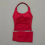 2 Pieces Shorts Yoga Set Women Backless Halter Tops High Waist Seamless Shorts Gym Suit Fitness Sportswear Workout Sets