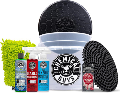 8-Piece Arsenal Builder Car Wash Kit - Includes Bucket, Dirt Trap, Lid, Wash Mitt, Air Fresheners & (3) 16 Oz Car Care Chemicals, Complete Cleaning Kit for Trucks, Suvs & More