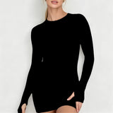 Long Sleeve One Piece Jumpsuit Women Backless Slim Fit Elastic Tummy Control Yoga Gym Sports Workout Bodysuit