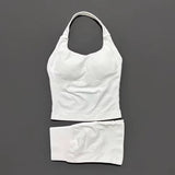 2 Pieces Shorts Yoga Set Women Backless Halter Tops High Waist Seamless Shorts Gym Suit Fitness Sportswear Workout Sets