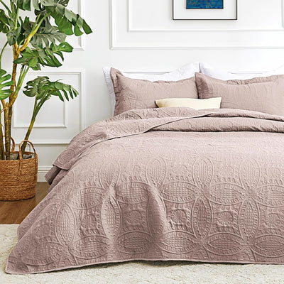 King Size Quilt Bedding Set Burlwood Bedspreads - Bed Lightweight Bedspread Comforter - Coin Pattern Bedding Coverlet for All Season - 3 Pieces (1 Quilt, 2 Pillow Shams)