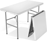 4 FT Folding Picnic Table Easy to Fold and Store, Foldable Table for Camping Picnic Dining Party Kitchen Outdoor Indoor with Carrying Handle