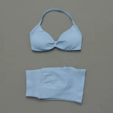 Gym Set 2 Piece Women Strappy Yoga Bra Top Workout Scrunch Shorts Sports Suit Fitness Clothes Seamless Yoga Set