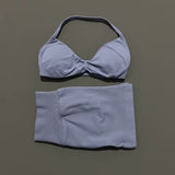 Gym Set 2 Piece Women Strappy Yoga Bra Top Workout Scrunch Shorts Sports Suit Fitness Clothes Seamless Yoga Set