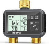 Water Timer with Brass Inlet & Outlet, 2 Independent Zones Outdoor Hose Timer for Garden Faucet with Auto/Manual/Rain Delay Mode, Sprinkler Irrigation Controller for Yard Lawn
