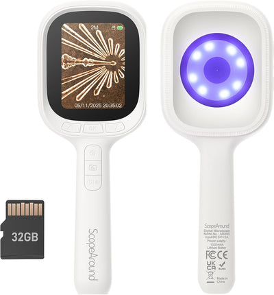 Digital Microscope, Autofocus Handheld Microscope, Magnifier with 2.8" IPS Screen and Leds, Portable Magnifying Glass, 32 GB Microsd Memory Card, Compatible with Mac/Windows