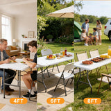 4 FT Folding Picnic Table Easy to Fold and Store, Foldable Table for Camping Picnic Dining Party Kitchen Outdoor Indoor with Carrying Handle
