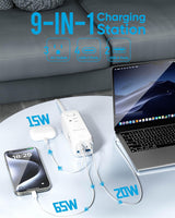 145W USB Power Strip, 5FT Flat Plug Extension Cord with 3 AC Outlets 6 USB Ports(4 USB C&2 USB A), 3 Sided Outlet Extender for Home Office Travel Dorm Room Essentials, White