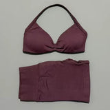 Gym Set 2 Piece Women Strappy Yoga Bra Top Workout Scrunch Shorts Sports Suit Fitness Clothes Seamless Yoga Set