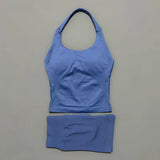 2 Pieces Shorts Yoga Set Women Backless Halter Tops High Waist Seamless Shorts Gym Suit Fitness Sportswear Workout Sets