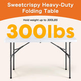 4 FT Folding Picnic Table Easy to Fold and Store, Foldable Table for Camping Picnic Dining Party Kitchen Outdoor Indoor with Carrying Handle