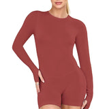 Long Sleeve One Piece Jumpsuit Women Backless Slim Fit Elastic Tummy Control Yoga Gym Sports Workout Bodysuit
