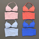 Gym Set 2 Piece Women Strappy Yoga Bra Top Workout Scrunch Shorts Sports Suit Fitness Clothes Seamless Yoga Set