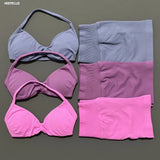 Gym Set 2 Piece Women Strappy Yoga Bra Top Workout Scrunch Shorts Sports Suit Fitness Clothes Seamless Yoga Set