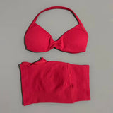 Gym Set 2 Piece Women Strappy Yoga Bra Top Workout Scrunch Shorts Sports Suit Fitness Clothes Seamless Yoga Set