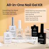 Beetles 6 Pcs 15Ml Glossy & Matte Gel Top and Base Coat Set with Protein Nail Prep Dehydrator and Primer Acid-Free & Hema-Free Dehydrate Bond Primer T for Acrylic & Gel Nail Polish Gifts