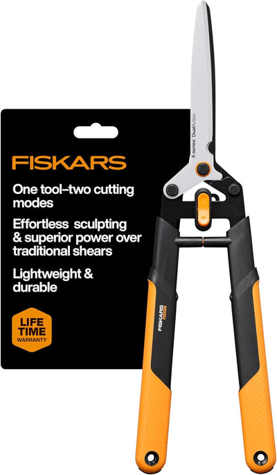 Dualaction Hedge Shears, 2-In-1 Fast Trimming & Powercut Hedge Trimmer, Precision-Ground Steel Blades for Clean Cuts, Shock-Absorbing Bumpers & Softgrip Handles for Comfort