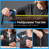Tool Set, 148-Piece Home Drill Set with 12V Blue Cordless Drill, Hand Tool Kits, and Box, Suitable for Men, Women, and DIY Enthusiasts for Home Improvement.