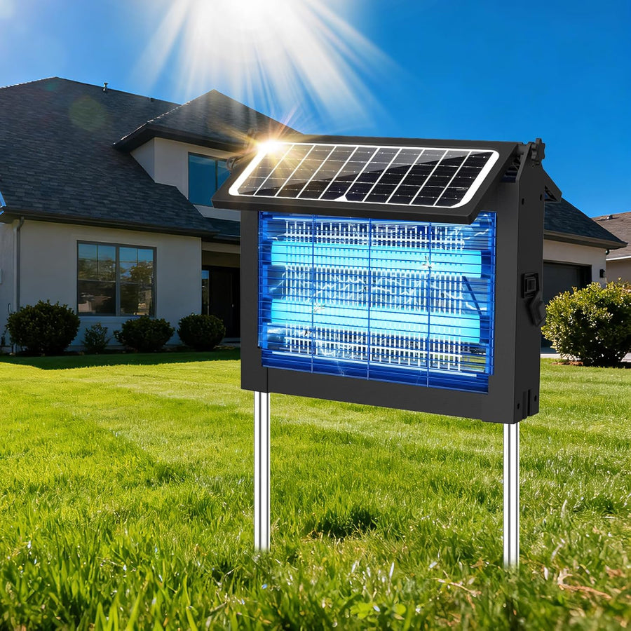 Solar Bug Zapper Outdoor with Dual Solar Panel, 4500V Mosquito Zapper Waterproof Rechargeable Electric Fly Zapper, Cordless Fly Trap Mosquito Killer for Backyard, Patio, Garden, RV Camping