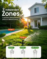 Water Timer with Brass Inlet & Outlet, 2 Independent Zones Outdoor Hose Timer for Garden Faucet with Auto/Manual/Rain Delay Mode, Sprinkler Irrigation Controller for Yard Lawn