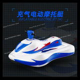 Electric Inflatable Jet Ski Water Toy with Free Steering Handlebars for Home Pool & Beach Use