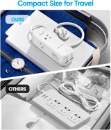 145W USB Power Strip, 5FT Flat Plug Extension Cord with 3 AC Outlets 6 USB Ports(4 USB C&2 USB A), 3 Sided Outlet Extender for Home Office Travel Dorm Room Essentials, White