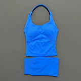 2 Pieces Shorts Yoga Set Women Backless Halter Tops High Waist Seamless Shorts Gym Suit Fitness Sportswear Workout Sets