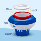 Floating Chlorine Dispenser for Pools with Pop-Up Indicator, Fits 1-3-4” Tablets - Pool Chlorine Floater with Adjustable Flow Vents Balanced Chemical Dispenser [4 Tablet Cap] 9" Diameter