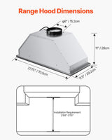 Range Hood Insert, 30 Inch Built-In Kitchen Vent Hood, 800CFM Stainless Steel Stove Hood with Gesture & Touch Control, LED Light, Baffle Filters, 4-Speed Exhaust Fan, Ducted/Ductless Convertible