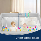 Baby Playpen with Balls and Pull Rings, 50X50 Inch Playpen for Babies and Toddlers Baby Playpen Fence Playard Activity Center, without MAT Included