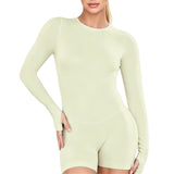 Long Sleeve One Piece Jumpsuit Women Backless Slim Fit Elastic Tummy Control Yoga Gym Sports Workout Bodysuit