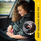 Travel Blanket Airplane Compact with Hoodie – 2In1 Airplane Travel Accessories from Plane Blanket to Travel Pillow with Luggage Strap, Soft Handle & Secure Pocket