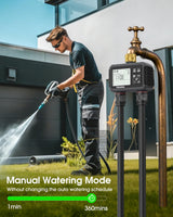 Water Timer with Brass Inlet & Outlet, 2 Independent Zones Outdoor Hose Timer for Garden Faucet with Auto/Manual/Rain Delay Mode, Sprinkler Irrigation Controller for Yard Lawn