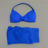 Gym Set 2 Piece Women Strappy Yoga Bra Top Workout Scrunch Shorts Sports Suit Fitness Clothes Seamless Yoga Set