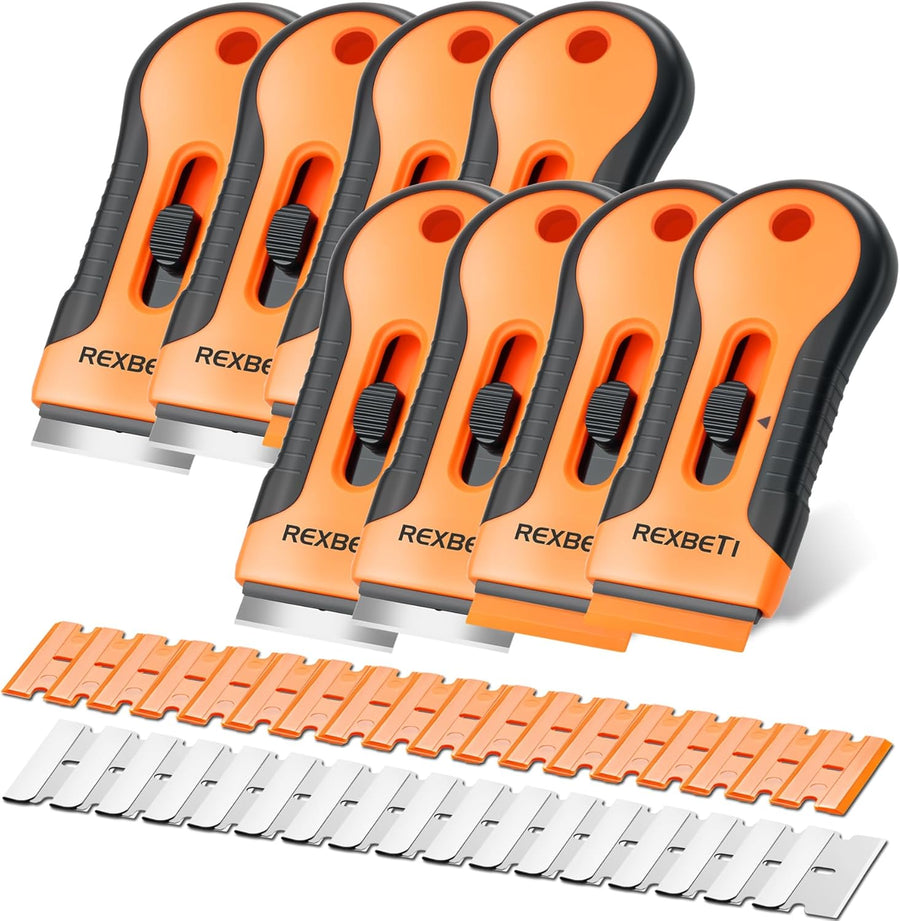 Razor Blade Scraper Tool, 8 Pack Razor Scraper Set with Extra 240Pcs Razor Blades- 80Pcs Metal and 160Pcs Plastic Blades, Cleaning Scraper Tool, Cooktop Scraper, Paint Scraper, Glass Scraper