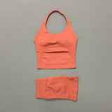 2 Pieces Shorts Yoga Set Women Backless Halter Tops High Waist Seamless Shorts Gym Suit Fitness Sportswear Workout Sets